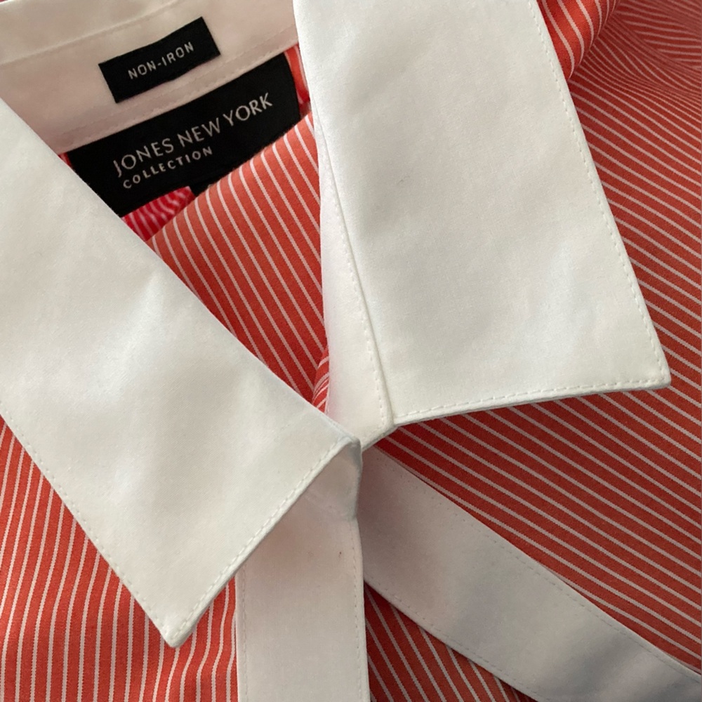 Jones New York Collection Pinstripe French Cuff Button-Down Red White Medium - Picture 12 of 12